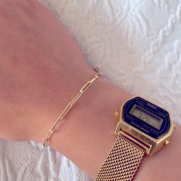 14K Gold Paper Clip Bracelet 7” inches - Picture 1 of 14